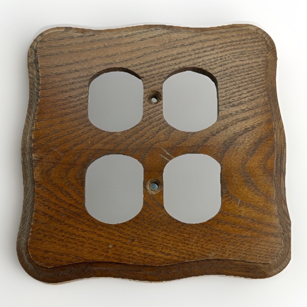 Vtg Primitive Antique Oak Wood Switch Plate Cover Wallplate 2 Duplex NO SCREWS‎